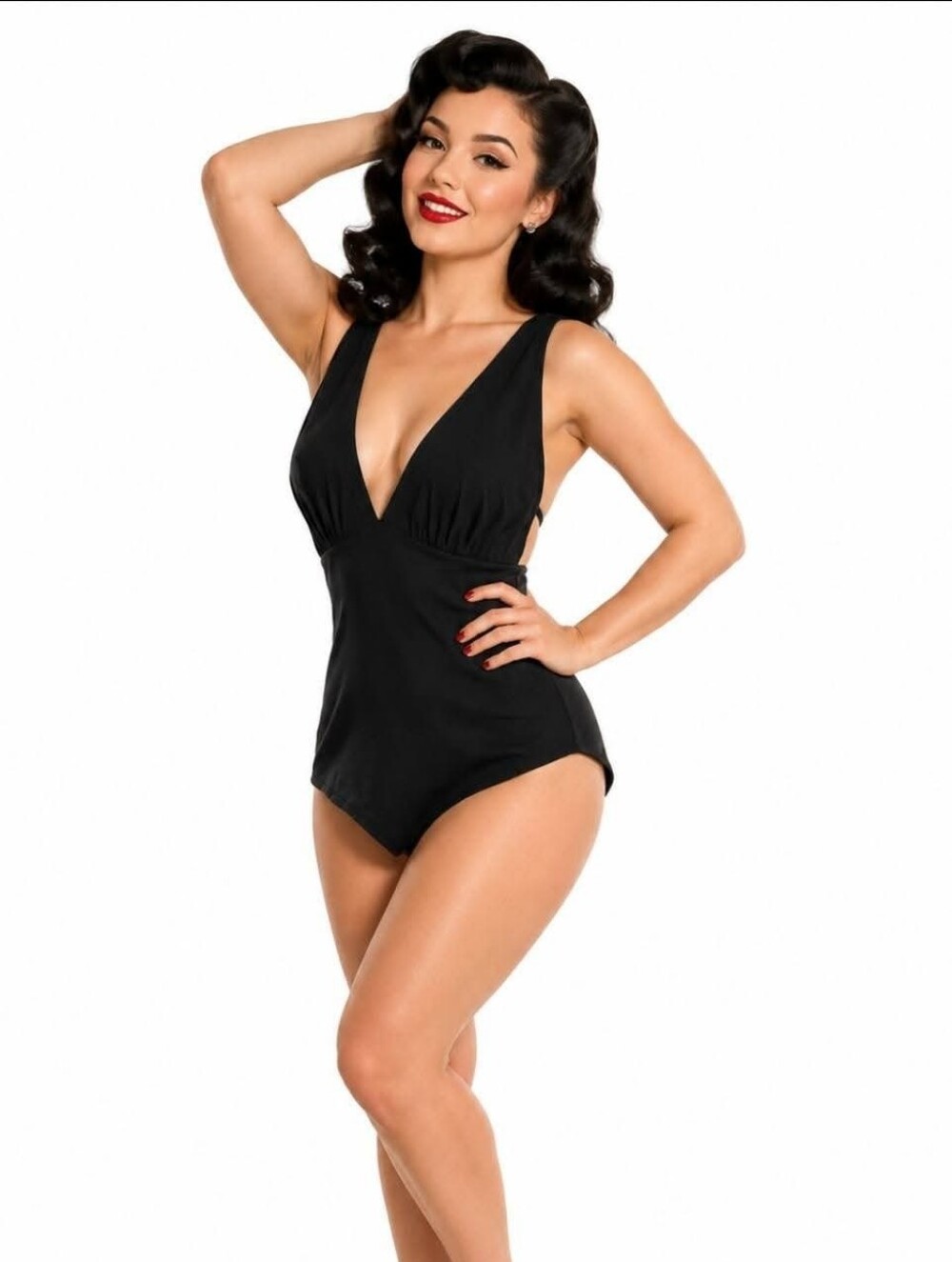 Classic Black Deep V One-Piece Swimsuit - Women's Swim